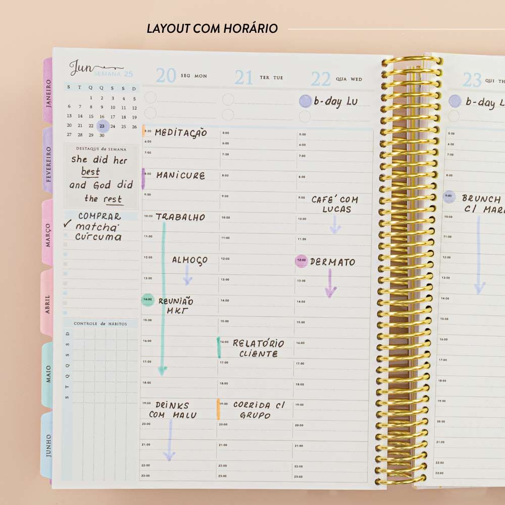 Daily Planner Letters Nude - layout com horário 