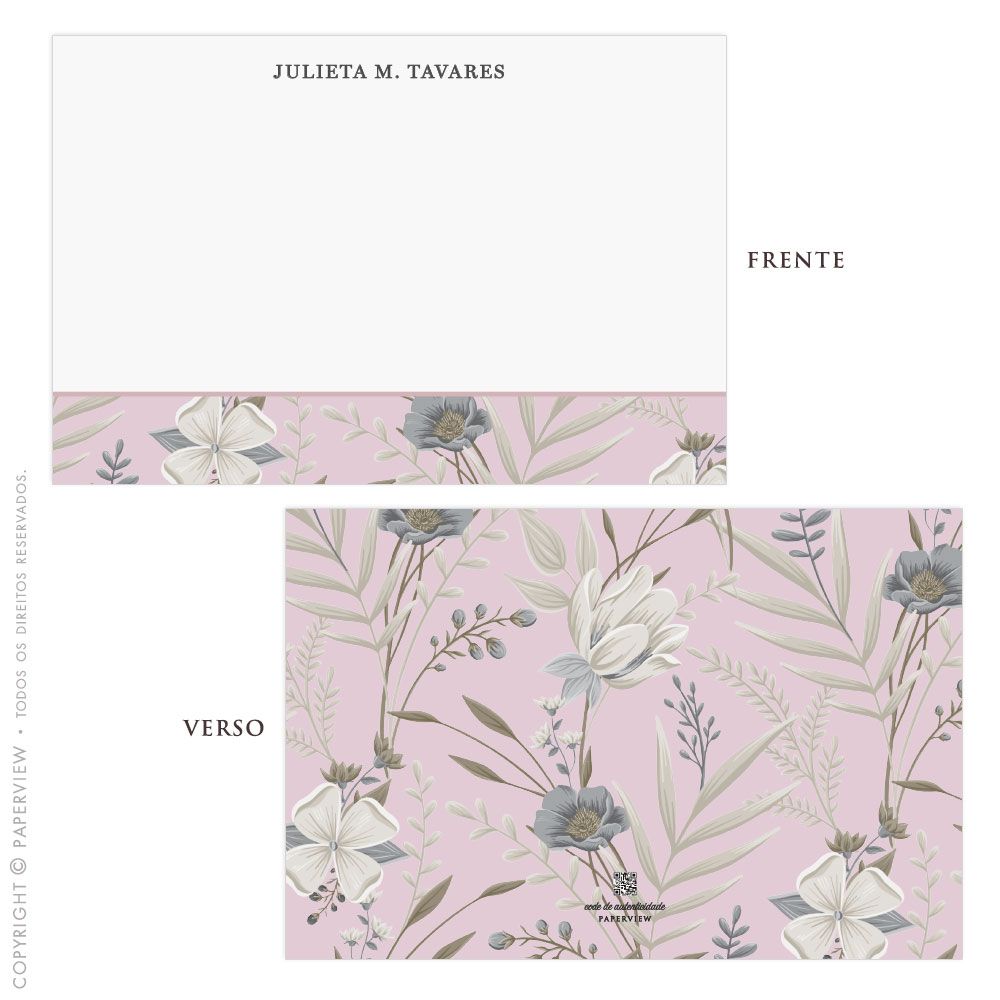 Cartão de Mensagem Floreale Jardin Rose - frente e verso 