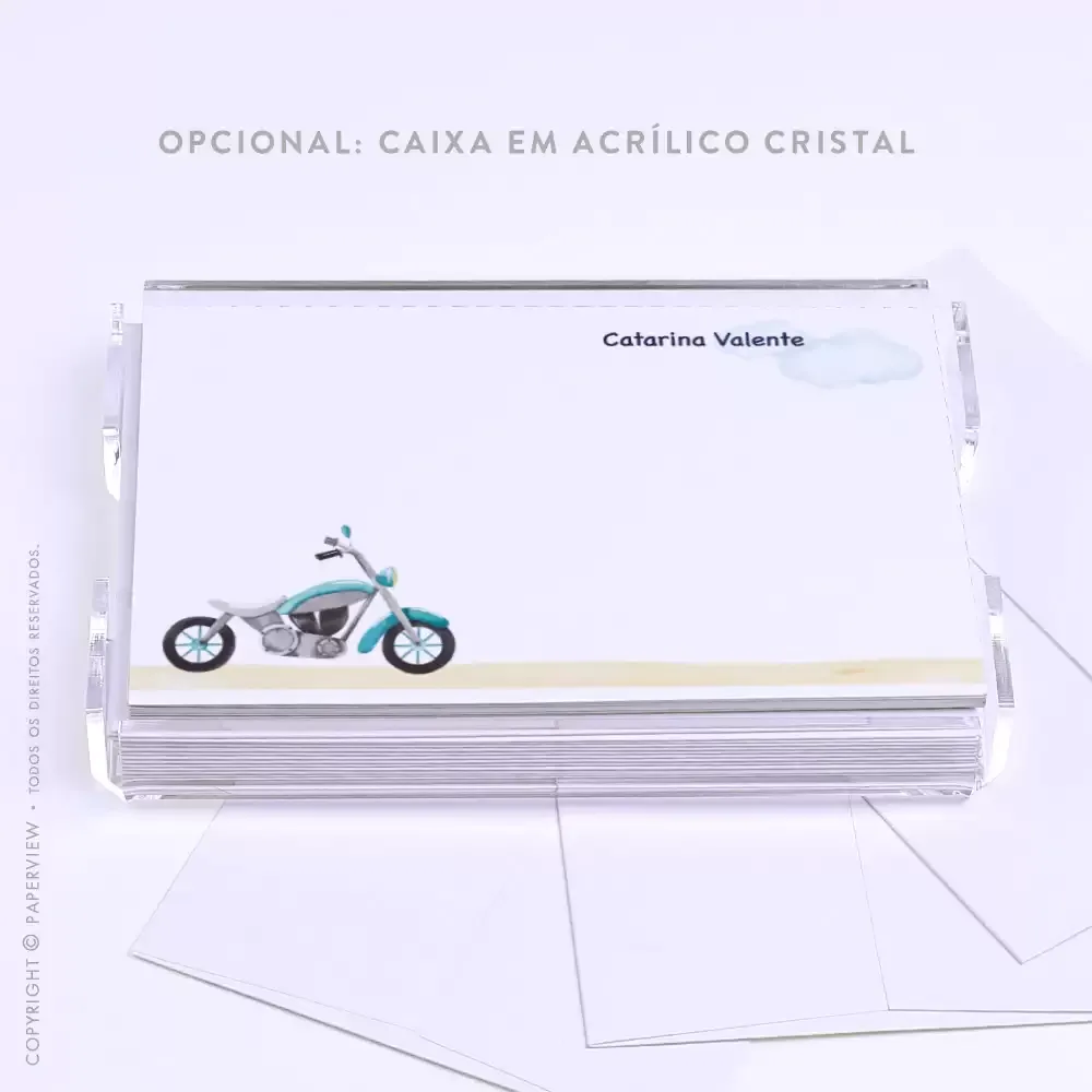 Cartão de Mensagem Carrinhos Moto - caixa em acrílico 