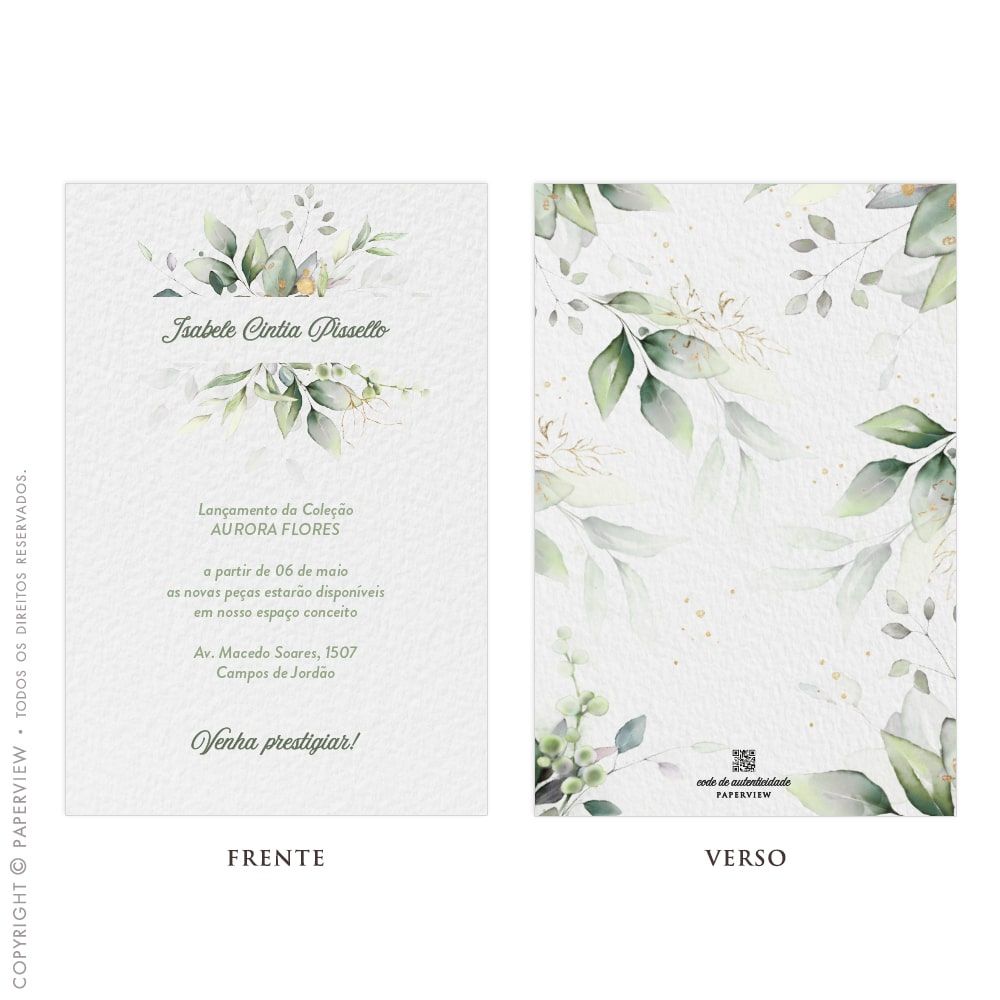 Convite ou Cartão Lembrança Nature Garland - frente e verso 