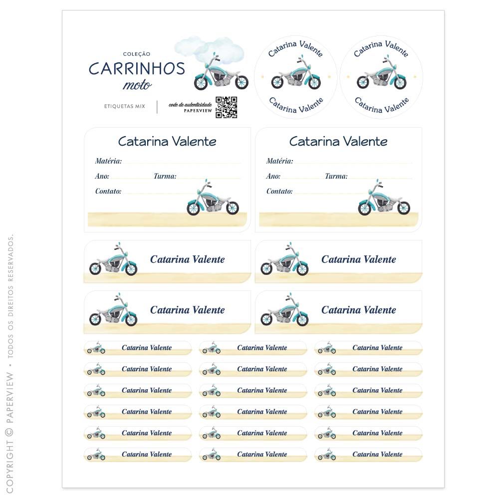 Etiqueta Adesiva Mix Carrinhos Moto - cartela 