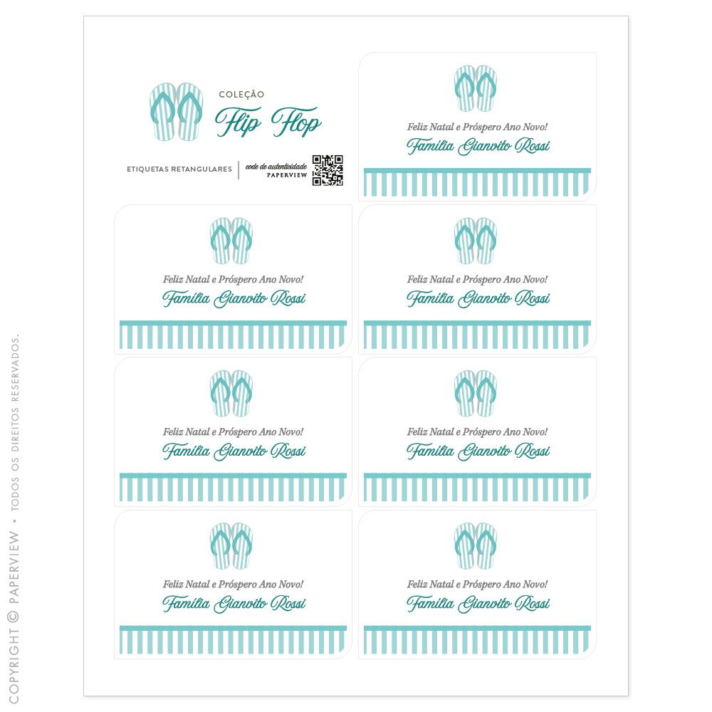 Etiqueta Adesiva Retangular Flip Flop Blue - cartela
