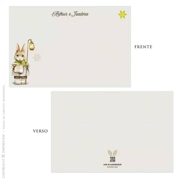 Cartão de Mensagem Bee Flower Bunny - frente e verso 