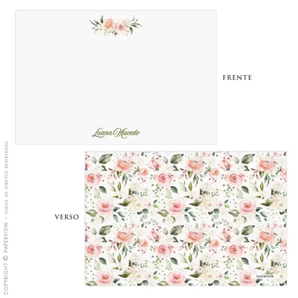 Cartão de Mensagem Floral Vintage White - frente e verso