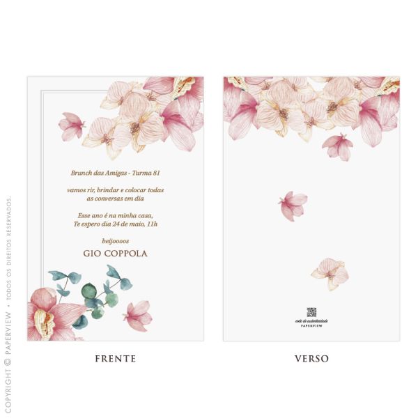 Convite ou Cartão Lembrança Orquídea Rara III - frente e verso 