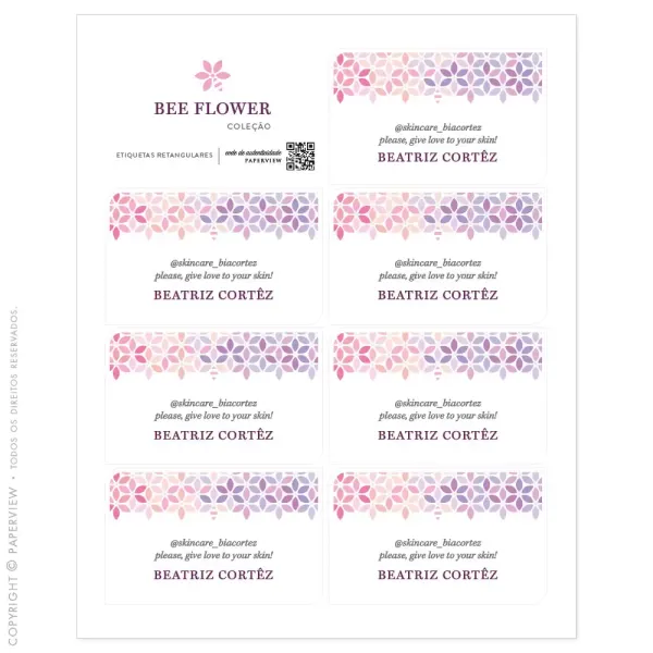 Etiqueta Adesiva Retangular Bee Flower Berry - cartela 