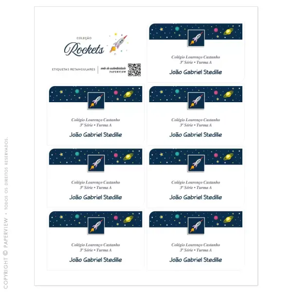Etiqueta Adesiva Retangular Rockets - cartela 